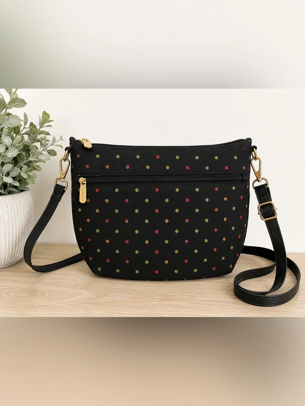Danny K Black Polka Dot Crossbody Bag Multicolor Dot Adjustable Shoulder Purse